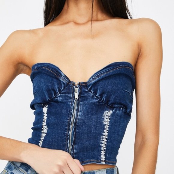 I AM GIA Blue Denim Corset Savannah Strapless Top - Picture 1 of 10